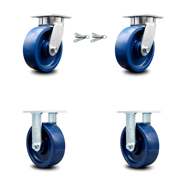 6 Inch Kingpinless Solid Poly Wheel Caster Swivel Locks 2 Rigid SCC, 2PK